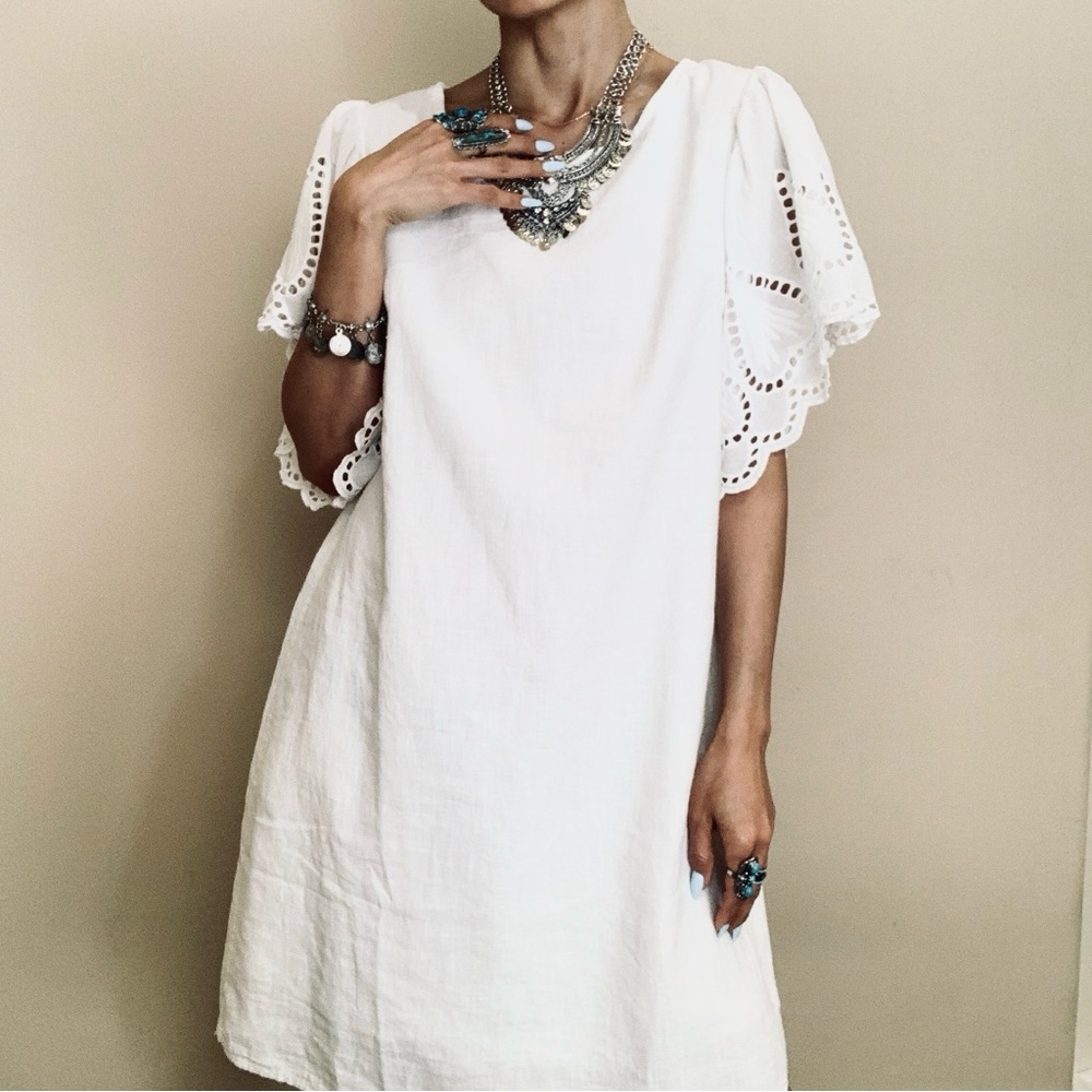 Nordstrom White Eyelet Sleeve Dress